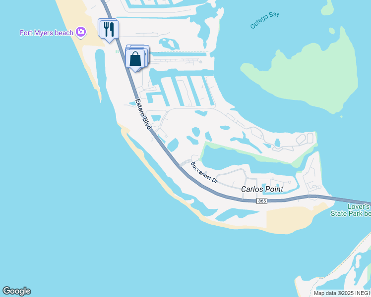 map of restaurants, bars, coffee shops, grocery stores, and more near 7760 Buccaneer Drive in Fort Myers Beach