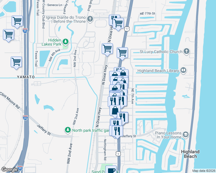 map of restaurants, bars, coffee shops, grocery stores, and more near 365 Coventry Street in Boca Raton