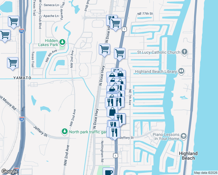 map of restaurants, bars, coffee shops, grocery stores, and more near 415 Coventry Street in Boca Raton