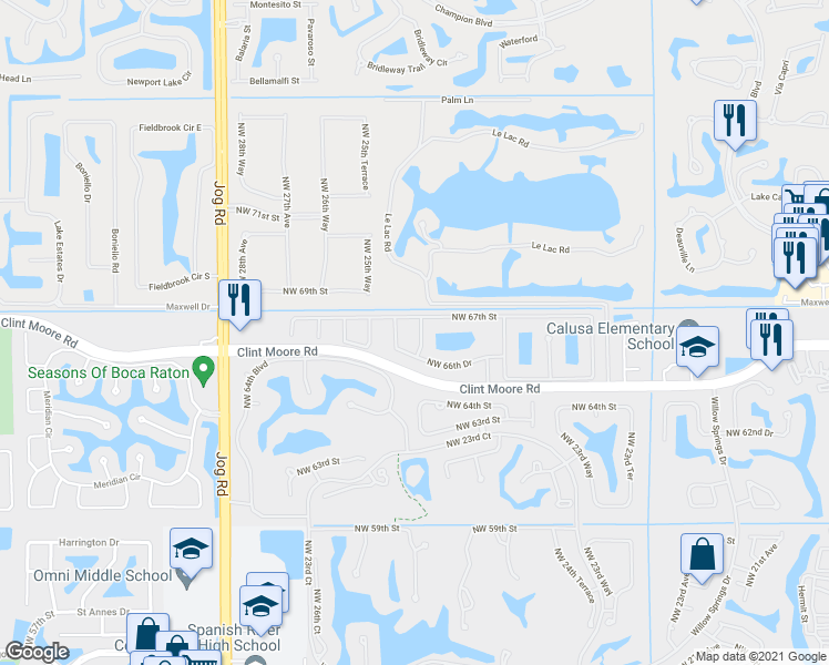 map of restaurants, bars, coffee shops, grocery stores, and more near 6655 Northwest 25th Avenue in Boca Raton