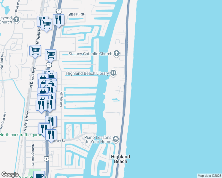 map of restaurants, bars, coffee shops, grocery stores, and more near 3720 Florida A1A in Highland Beach