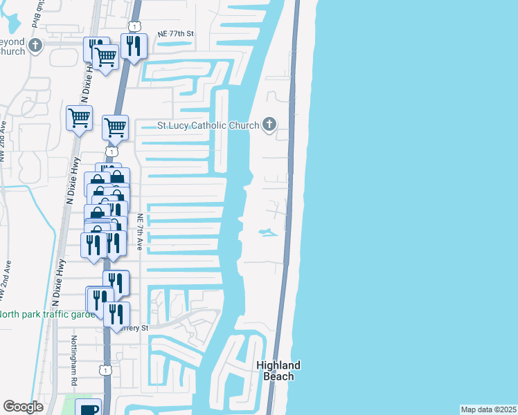 map of restaurants, bars, coffee shops, grocery stores, and more near 3720 Florida A1A in Highland Beach