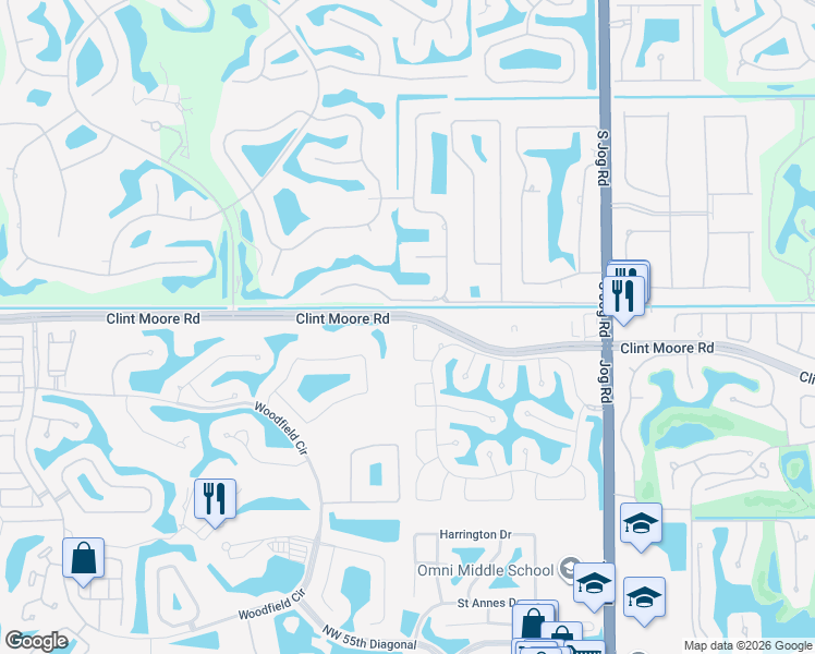 map of restaurants, bars, coffee shops, grocery stores, and more near 6599 Northwest 33rd Avenue in Boca Raton
