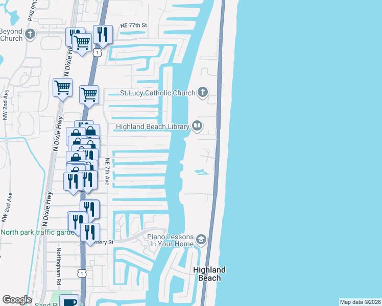 map of restaurants, bars, coffee shops, grocery stores, and more near 3720 Florida A1A in Highland Beach