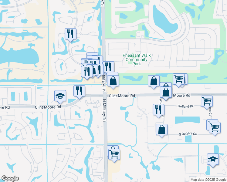 map of restaurants, bars, coffee shops, grocery stores, and more near 1801 Clint Moore Road in Boca Raton