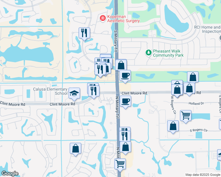 map of restaurants, bars, coffee shops, grocery stores, and more near 1901 Clint Moore Road in Boca Raton