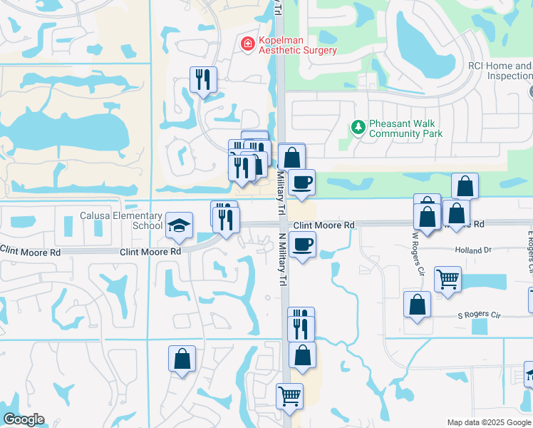 map of restaurants, bars, coffee shops, grocery stores, and more near 1901 Clint Moore Road in Boca Raton