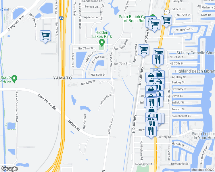 map of restaurants, bars, coffee shops, grocery stores, and more near 6699 Northwest 2nd Avenue in Boca Raton