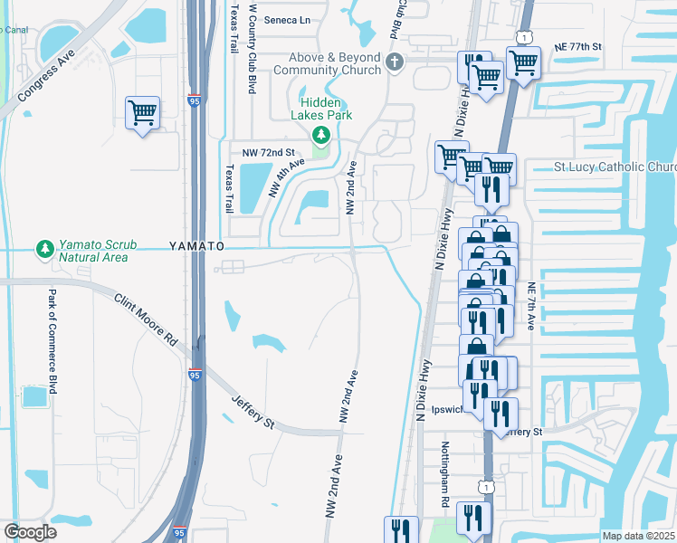 map of restaurants, bars, coffee shops, grocery stores, and more near 6699 Northwest 2nd Avenue in Boca Raton