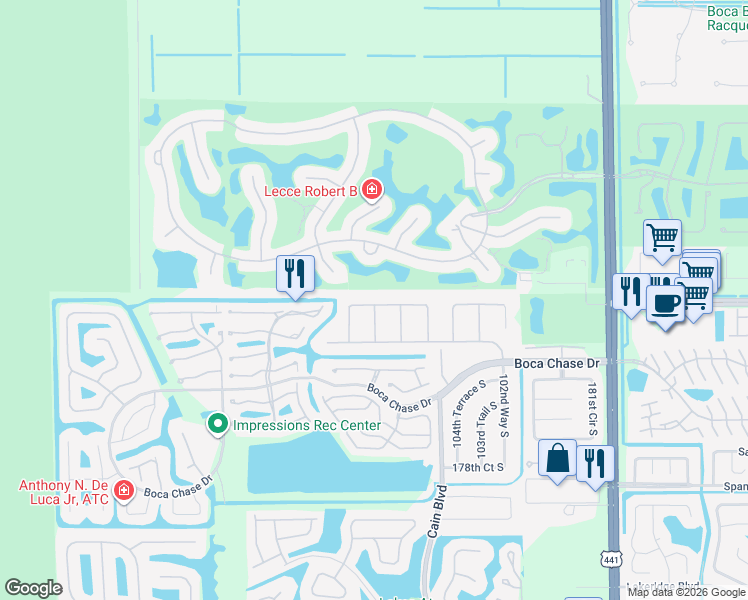 map of restaurants, bars, coffee shops, grocery stores, and more near 10621 Greenbriar Court in Boca Raton