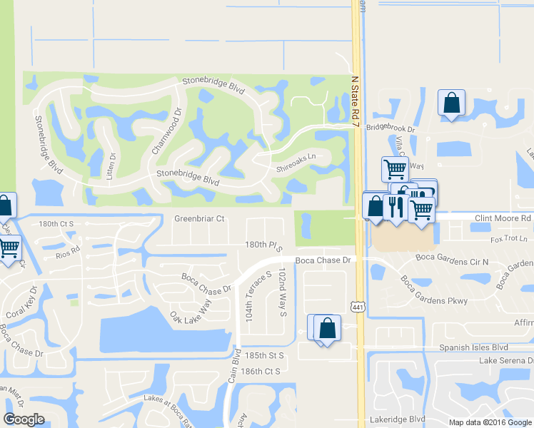 map of restaurants, bars, coffee shops, grocery stores, and more near 10355 Greenbriar Court in Boca Raton