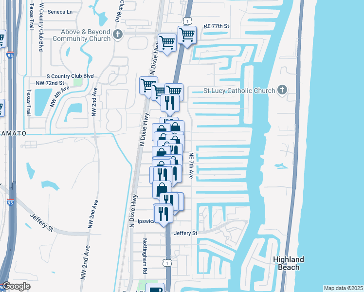 map of restaurants, bars, coffee shops, grocery stores, and more near 682 Berkley Street in Boca Raton