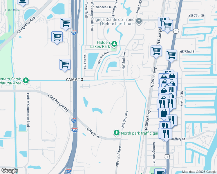 map of restaurants, bars, coffee shops, grocery stores, and more near 260 Northwest 67th Street in Boca Raton
