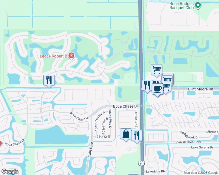 map of restaurants, bars, coffee shops, grocery stores, and more near 10285 Greenbriar Court in Boca Raton