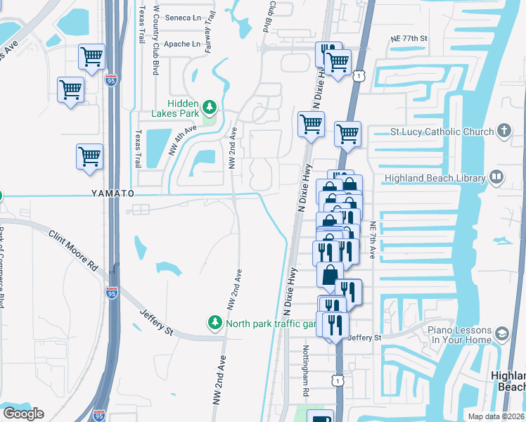 map of restaurants, bars, coffee shops, grocery stores, and more near 198 Northwest 67th Street in Boca Raton