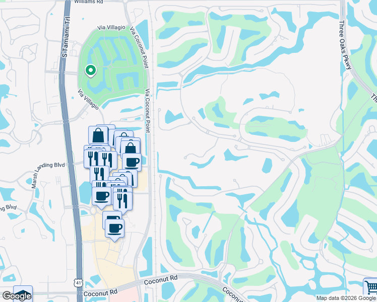 map of restaurants, bars, coffee shops, grocery stores, and more near 22043 Sycamore Grove in Bonita Springs