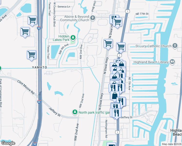 map of restaurants, bars, coffee shops, grocery stores, and more near 198 Northwest 67th Street in Boca Raton