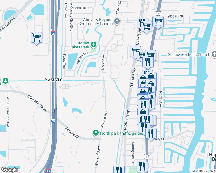map of restaurants, bars, coffee shops, grocery stores, and more near 198 Northwest 67th Street in Boca Raton