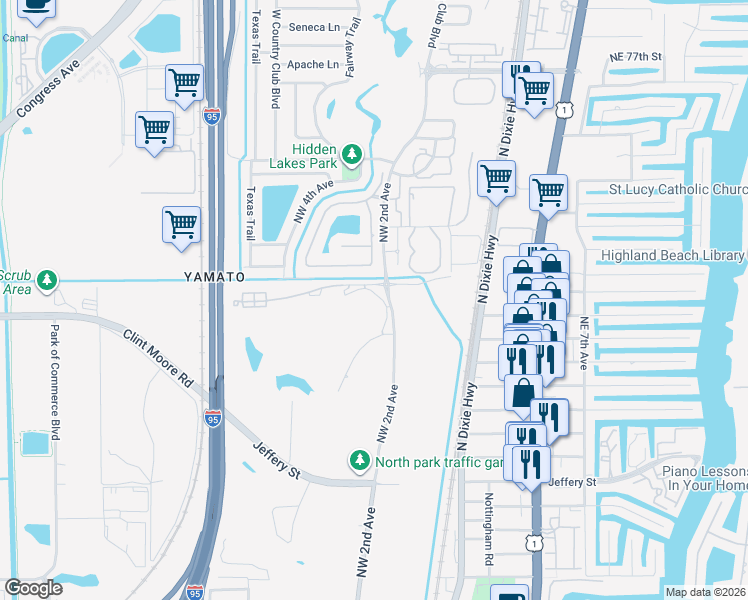 map of restaurants, bars, coffee shops, grocery stores, and more near 6699 Northwest 2nd Avenue in Boca Raton