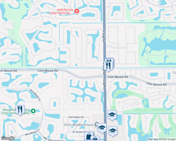 map of restaurants, bars, coffee shops, grocery stores, and more near 17936 Fieldbrook Circle South in Boca Raton