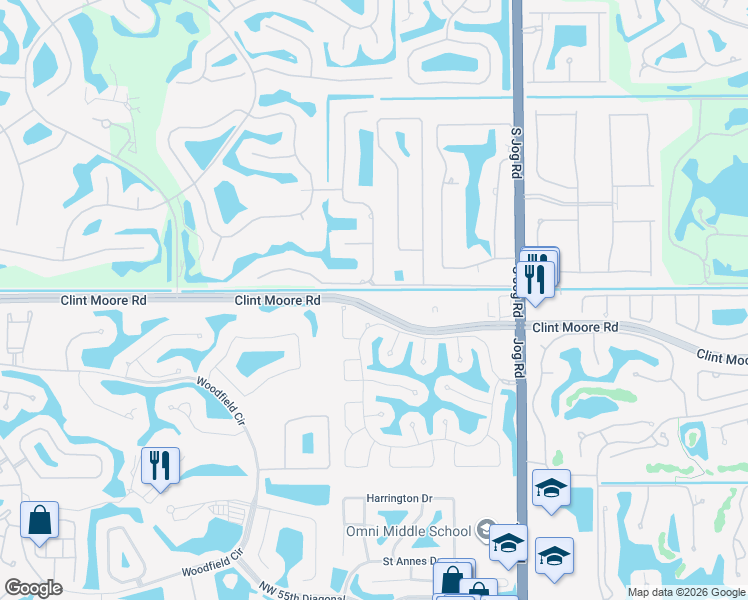 map of restaurants, bars, coffee shops, grocery stores, and more near 3239 Clint Moore Road in Boca Raton