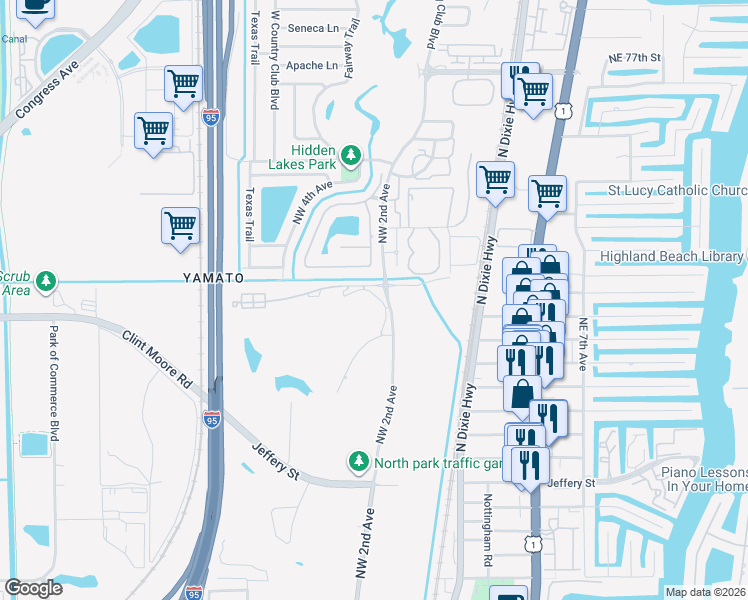 map of restaurants, bars, coffee shops, grocery stores, and more near 6699 Northwest 2nd Avenue in Boca Raton