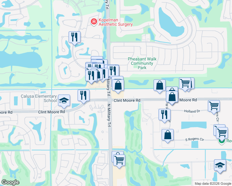 map of restaurants, bars, coffee shops, grocery stores, and more near 1801 Clint Moore Road in Boca Raton