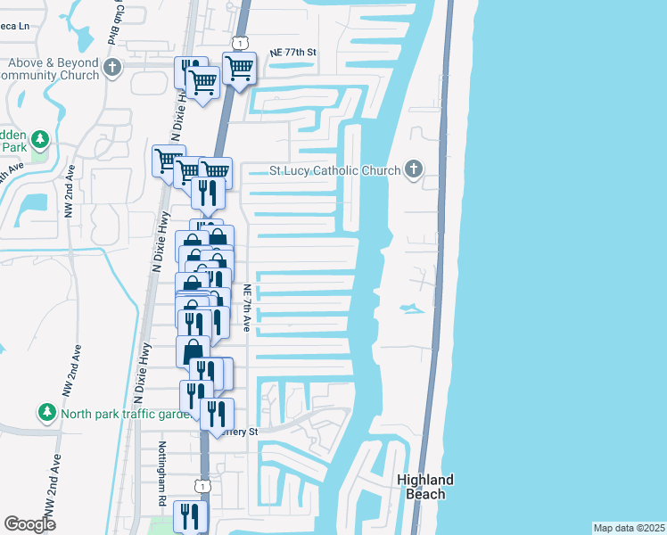 map of restaurants, bars, coffee shops, grocery stores, and more near 856 Berkley Street in Boca Raton
