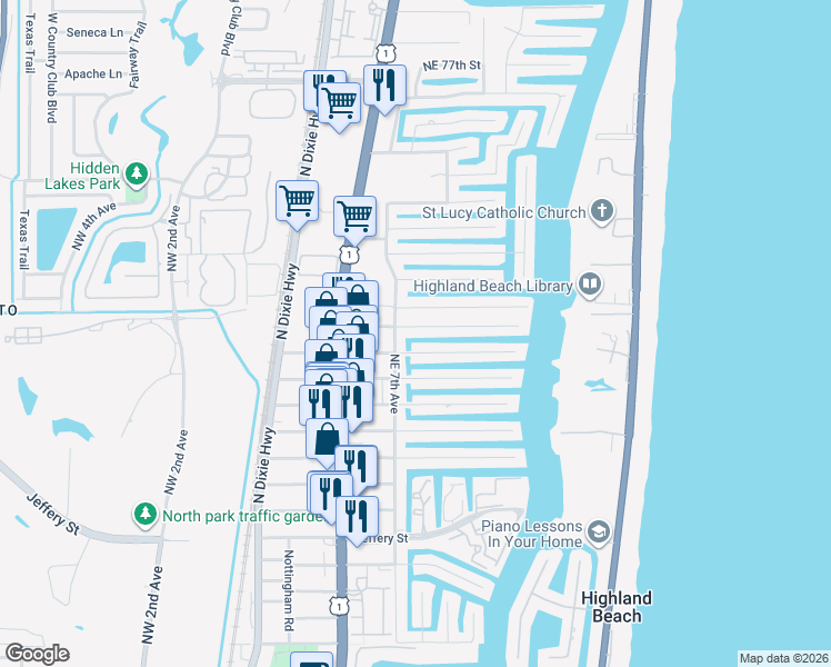 map of restaurants, bars, coffee shops, grocery stores, and more near 728 Berkley Street in Boca Raton