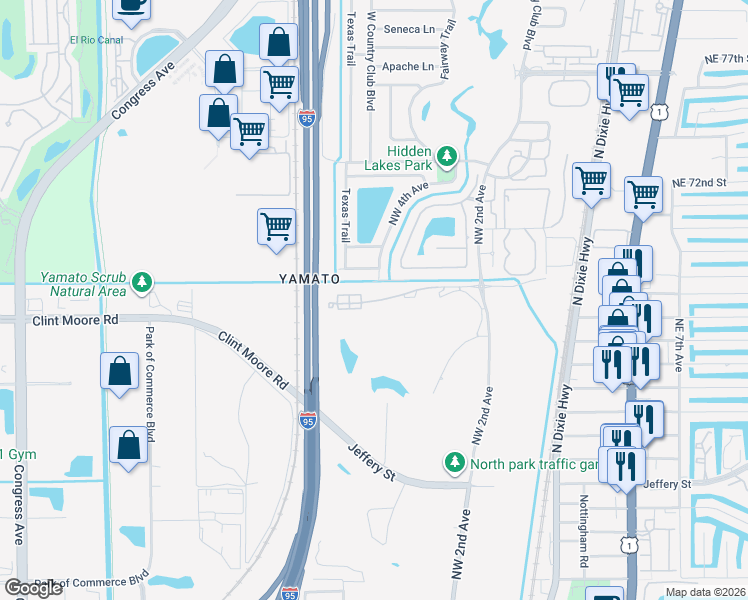 map of restaurants, bars, coffee shops, grocery stores, and more near 380 Northwest 67th Street in Boca Raton