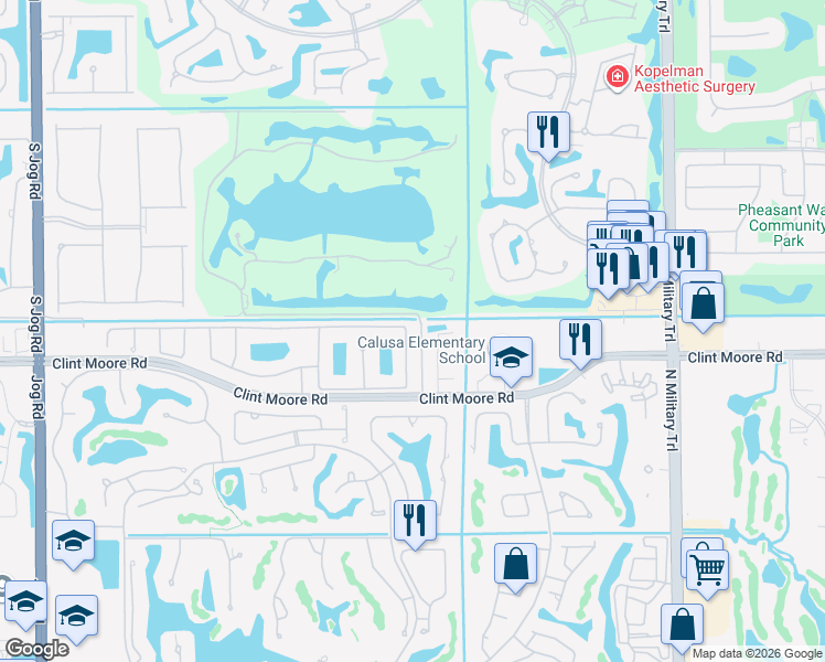 map of restaurants, bars, coffee shops, grocery stores, and more near 6690 Northwest 23rd Terrace in Boca Raton