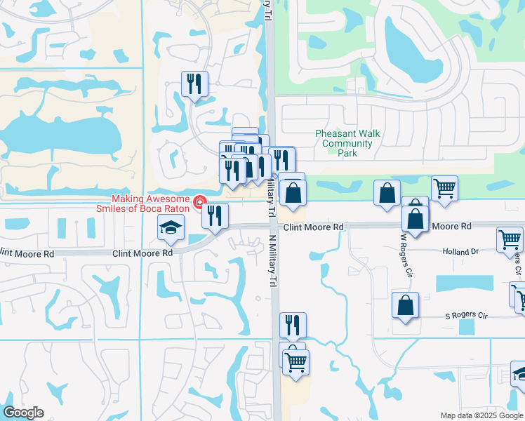 map of restaurants, bars, coffee shops, grocery stores, and more near 6651 North Military Trail in Boca Raton