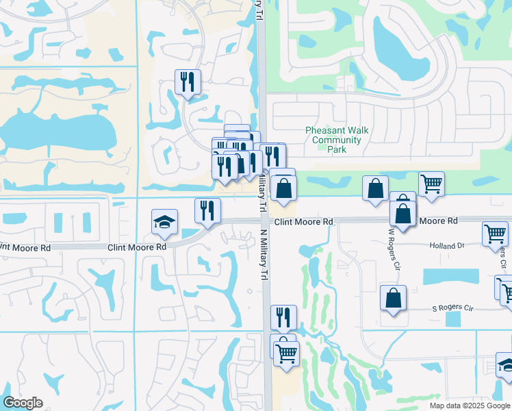 map of restaurants, bars, coffee shops, grocery stores, and more near 6651 North Military Trail in Boca Raton