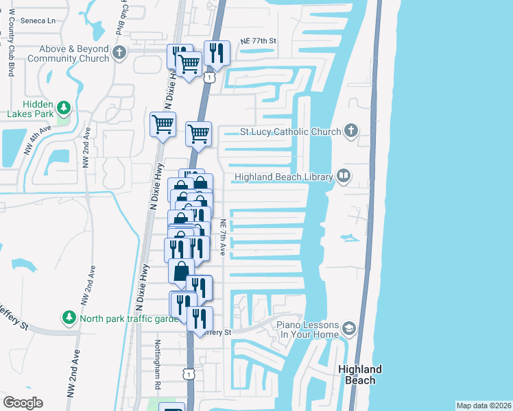 map of restaurants, bars, coffee shops, grocery stores, and more near 808 Berkley Street in Boca Raton