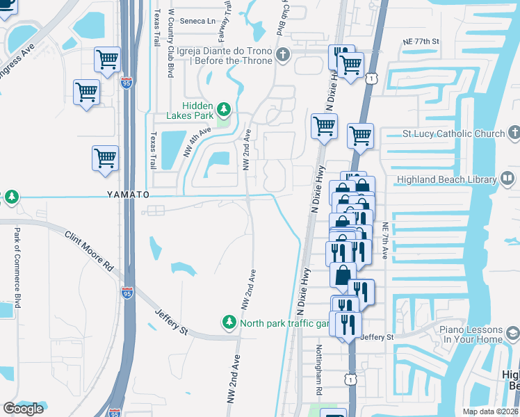 map of restaurants, bars, coffee shops, grocery stores, and more near 198 Northwest 67th Street in Boca Raton