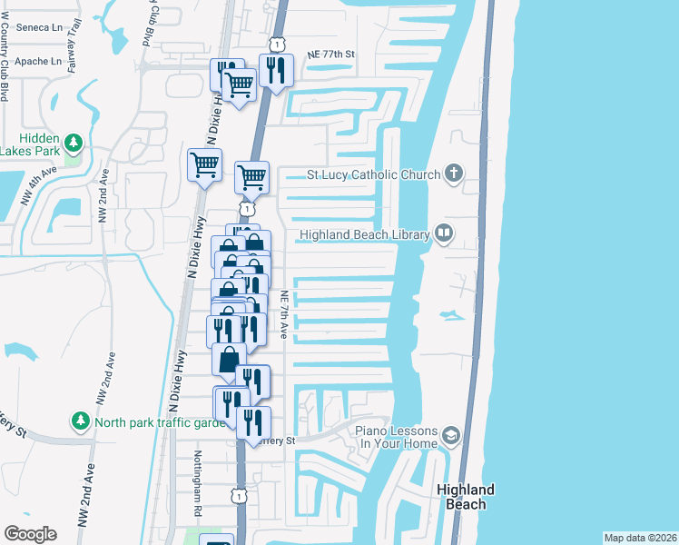 map of restaurants, bars, coffee shops, grocery stores, and more near 808 Berkley Street in Boca Raton