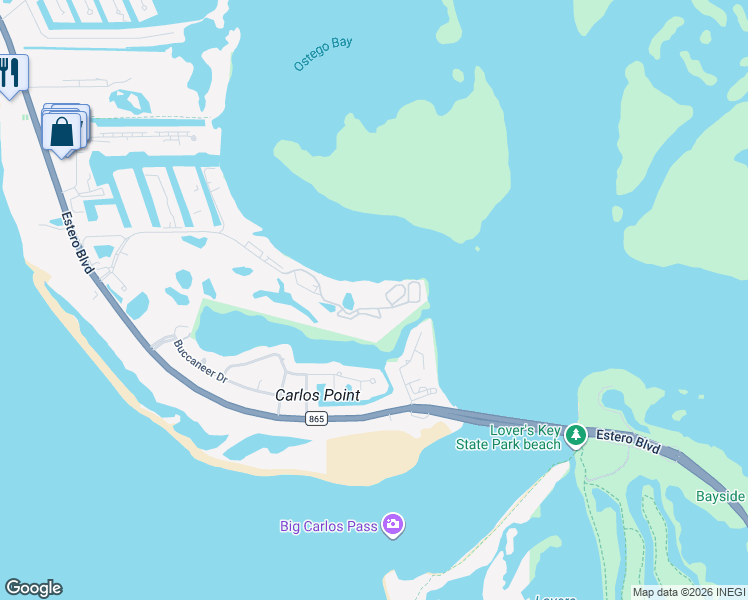 map of restaurants, bars, coffee shops, grocery stores, and more near 4183 Bay Beach Lane in Fort Myers Beach
