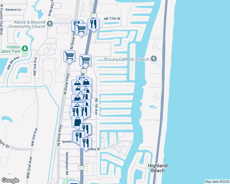 map of restaurants, bars, coffee shops, grocery stores, and more near 808 Berkley Street in Boca Raton