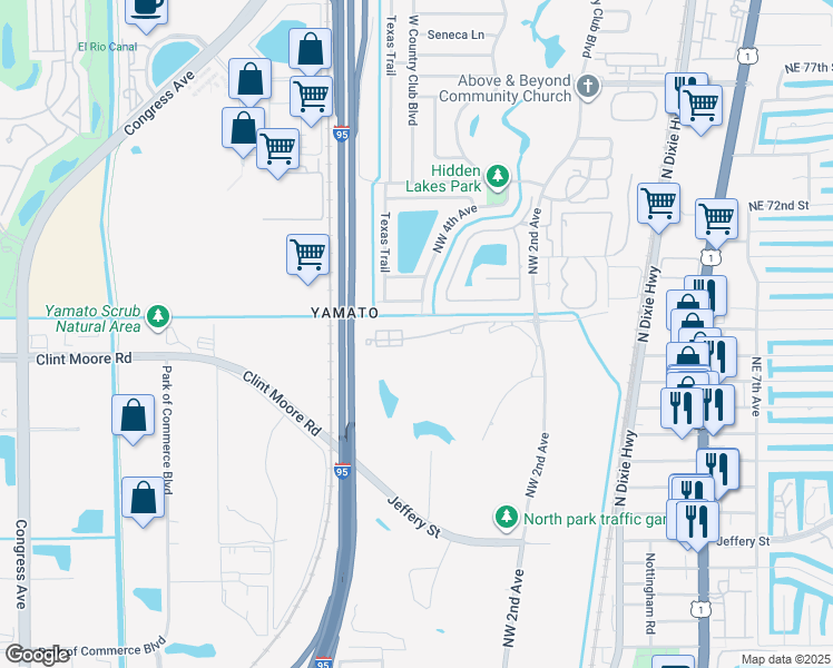map of restaurants, bars, coffee shops, grocery stores, and more near 380 Northwest 67th Street in Boca Raton