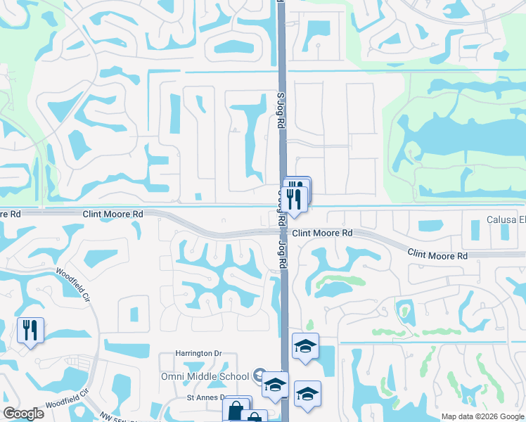 map of restaurants, bars, coffee shops, grocery stores, and more near 3237 Clint Moore Road in Boca Raton