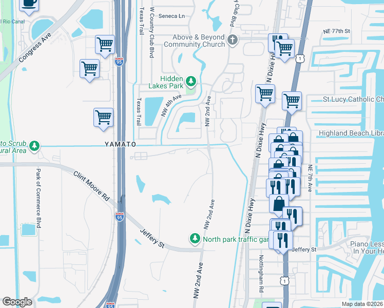 map of restaurants, bars, coffee shops, grocery stores, and more near 6699 Northwest 2nd Avenue in Boca Raton