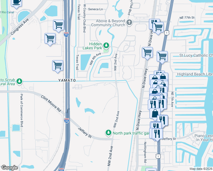 map of restaurants, bars, coffee shops, grocery stores, and more near 6699 Northwest 2nd Avenue in Boca Raton