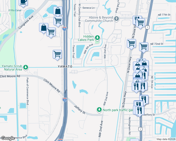 map of restaurants, bars, coffee shops, grocery stores, and more near 204 Northwest 67th Street in Boca Raton
