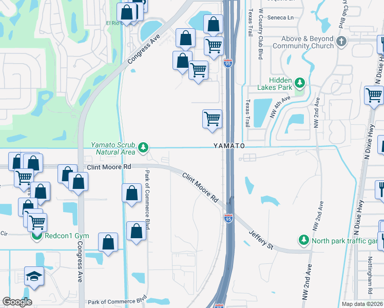 map of restaurants, bars, coffee shops, grocery stores, and more near 641-671 Clint Moore Road in Boca Raton