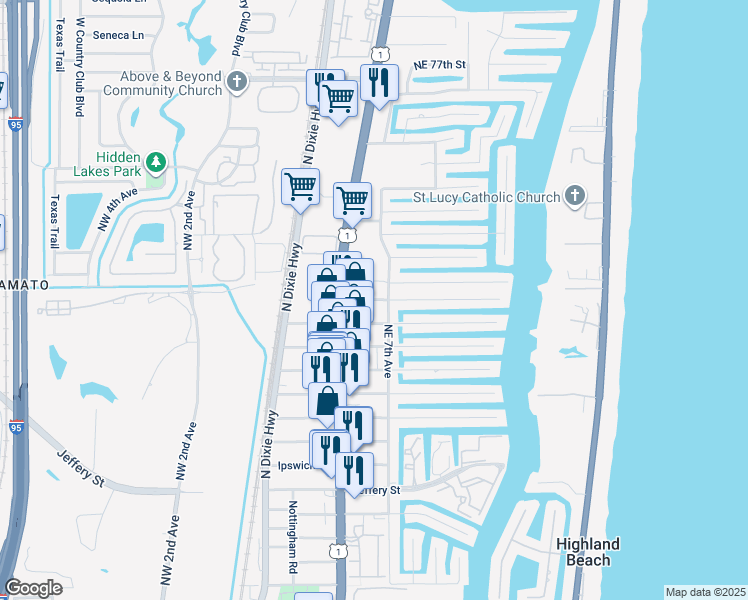map of restaurants, bars, coffee shops, grocery stores, and more near 675 Berkley Street in Boca Raton