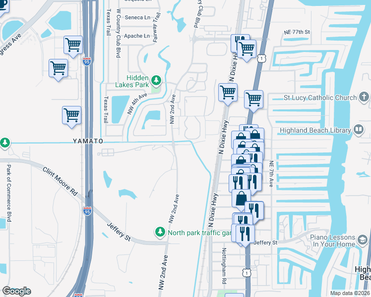 map of restaurants, bars, coffee shops, grocery stores, and more near 198 Northwest 67th Street in Boca Raton