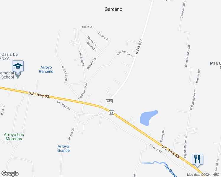 map of restaurants, bars, coffee shops, grocery stores, and more near 738 Las Colinas Circle in Roma