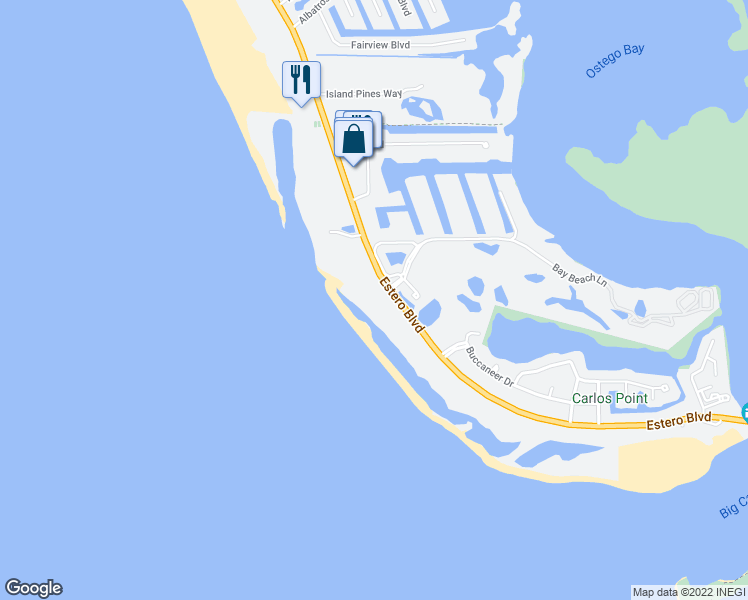 map of restaurants, bars, coffee shops, grocery stores, and more near in Fort Myers Beach