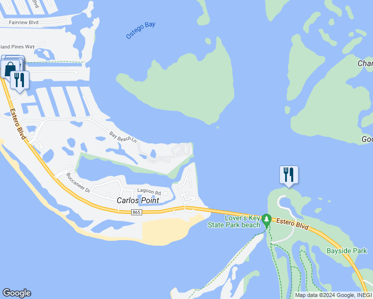 map of restaurants, bars, coffee shops, grocery stores, and more near 4137 Bay Beach Lane in Fort Myers Beach