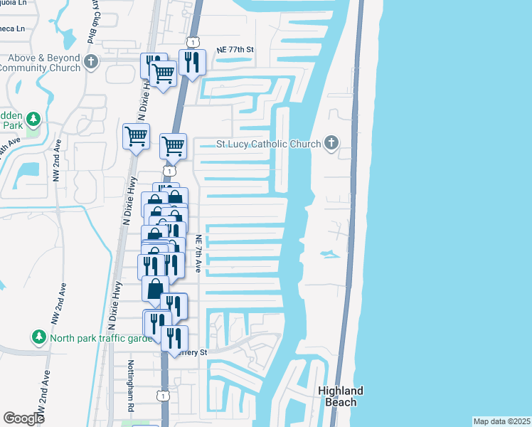 map of restaurants, bars, coffee shops, grocery stores, and more near 856 Berkley Street in Boca Raton